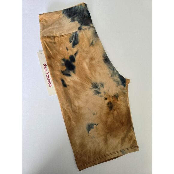 S/M Tie Dye High Waisted Biker Shorts - 3 Inch Waist‎ Brown/Black - Picture 4 of 5